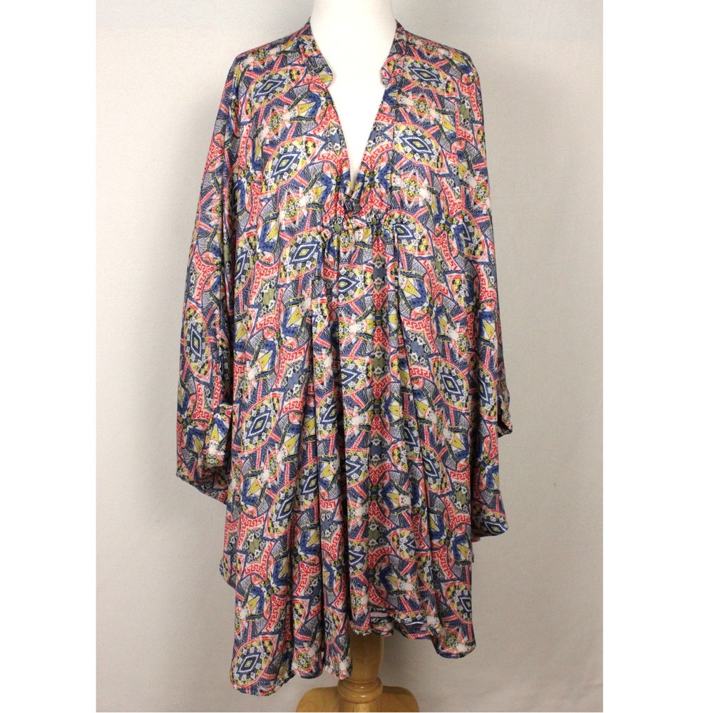Maisie‎ Boho Mini Dress M Made USA Geometric Print Flowy Peasant Festival